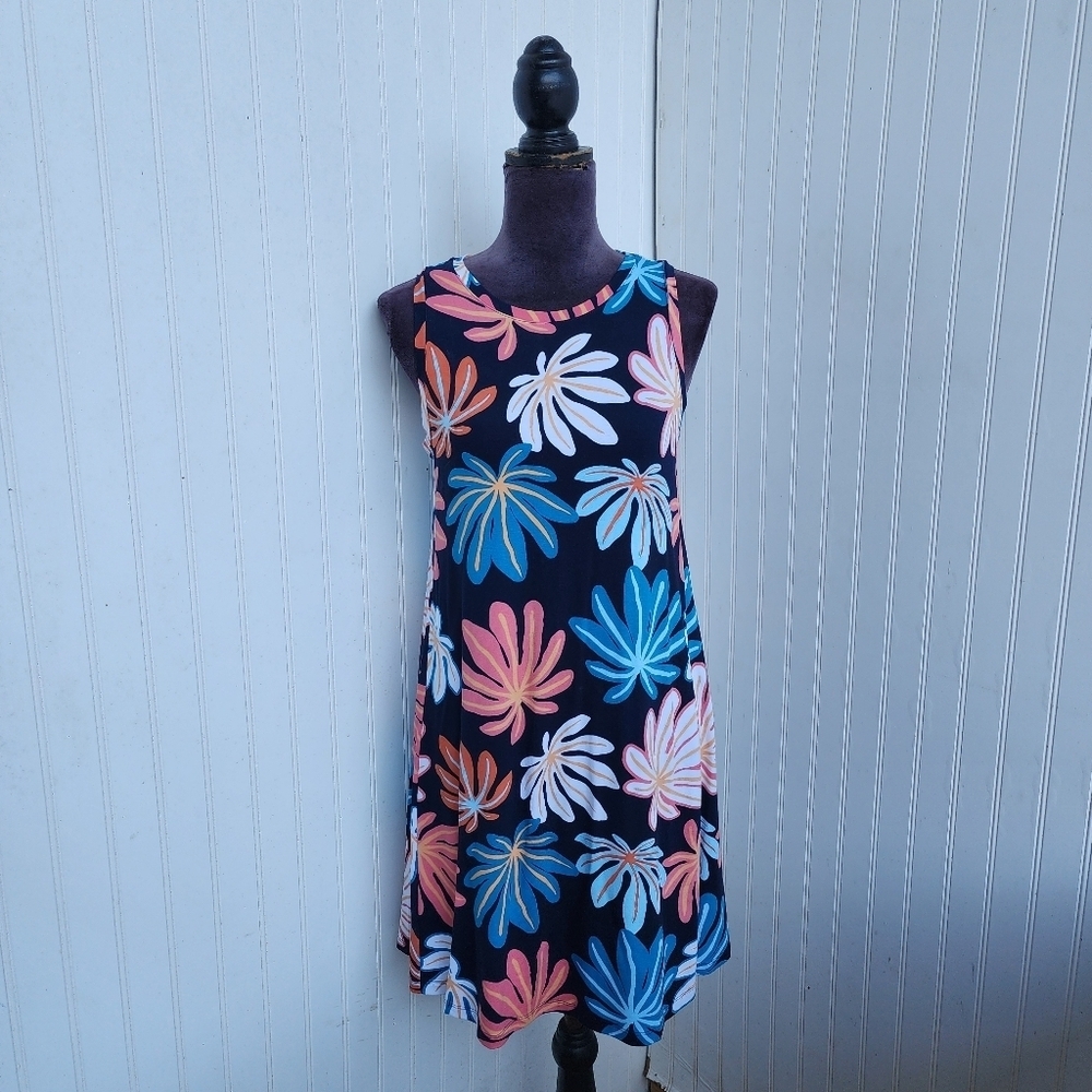 Ann Taylor LOFT Floral Stretchy Jersey Knit Sleeveless Dress Black Sz Petite SP